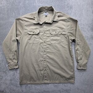 Carhartt Shirt Mens XL Beige Twill Relaxed Fit Button Front Workwear Casual